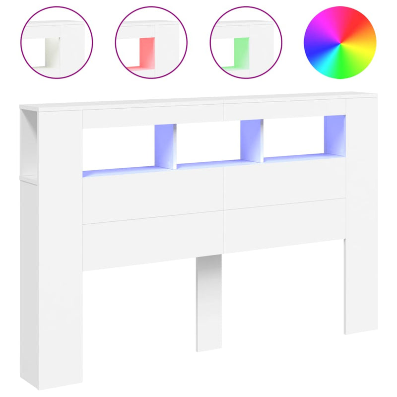 vidaXL fehér szerelt fa LED-es fejtámla 160x18,5x103,5 cm