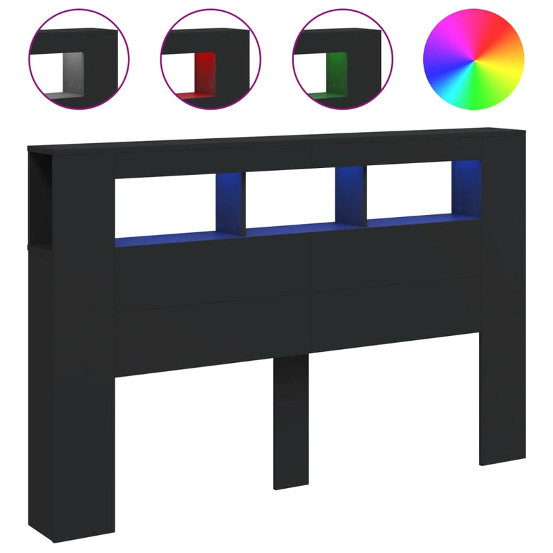 vidaXL fekete szerelt fa LED-es fejtámla 160x18,5x103,5 cm