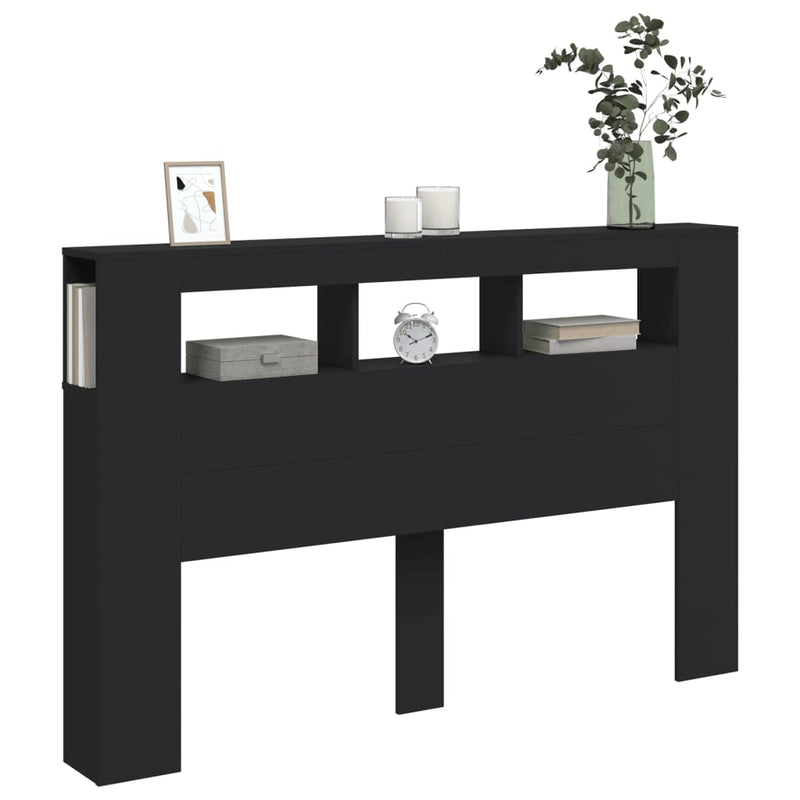 vidaXL fekete szerelt fa LED-es fejtámla 160x18,5x103,5 cm