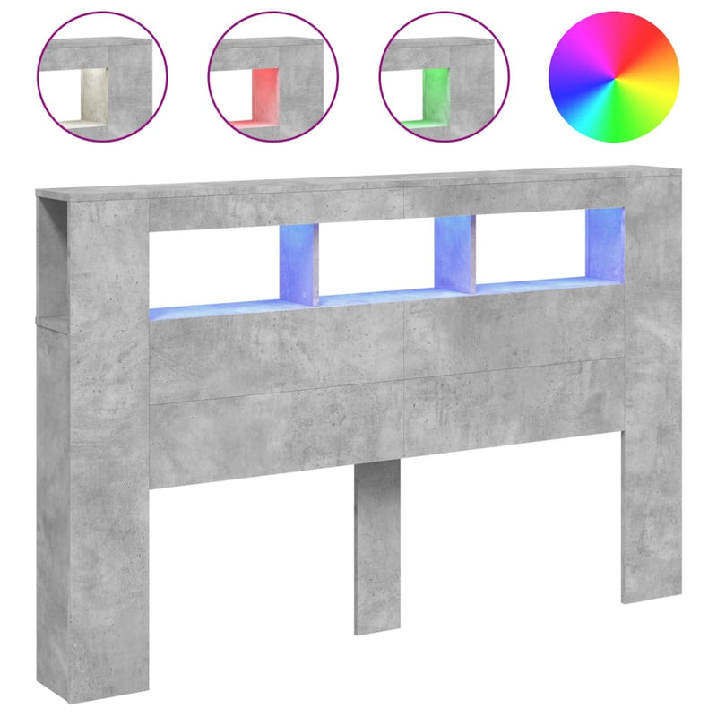 vidaXL betonszürke szerelt fa LED-es fejtámla 160x18,5x103,5 cm