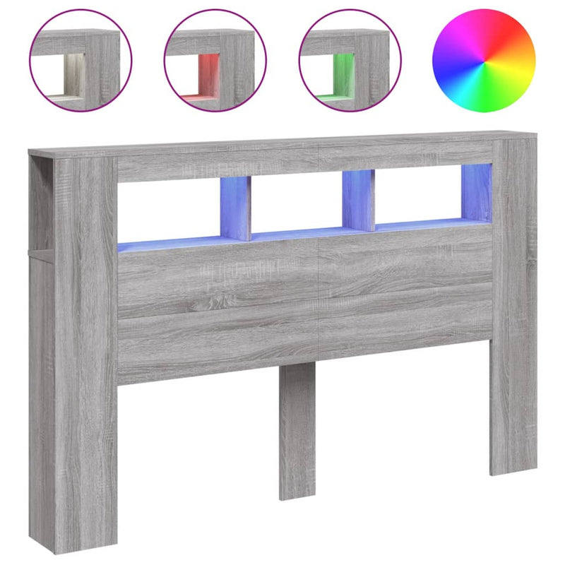 vidaXL szürke sonoma szerelt fa LED-es fejtámla 160x18,5x103,5 cm