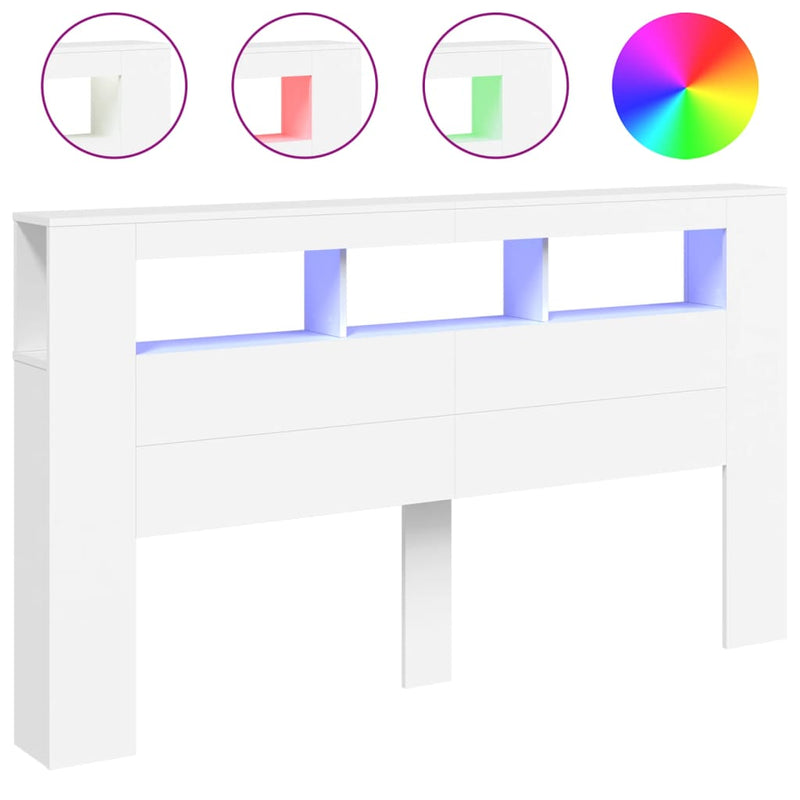 vidaXL fehér szerelt fa LED-es fejtámla 180x18,5x103,5 cm