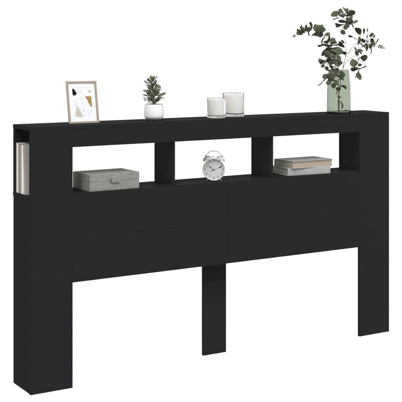vidaXL fekete szerelt fa LED-es fejtámla 180x18,5x103,5 cm