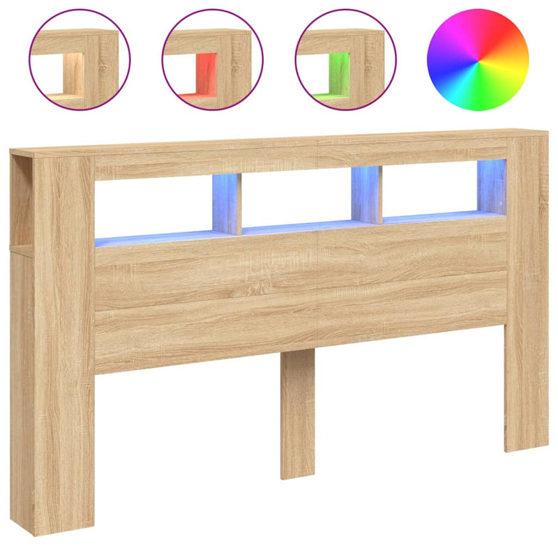 vidaXL sonoma tölgy színű szerelt fa LED-es fejtámla 180x18,5x103,5 cm