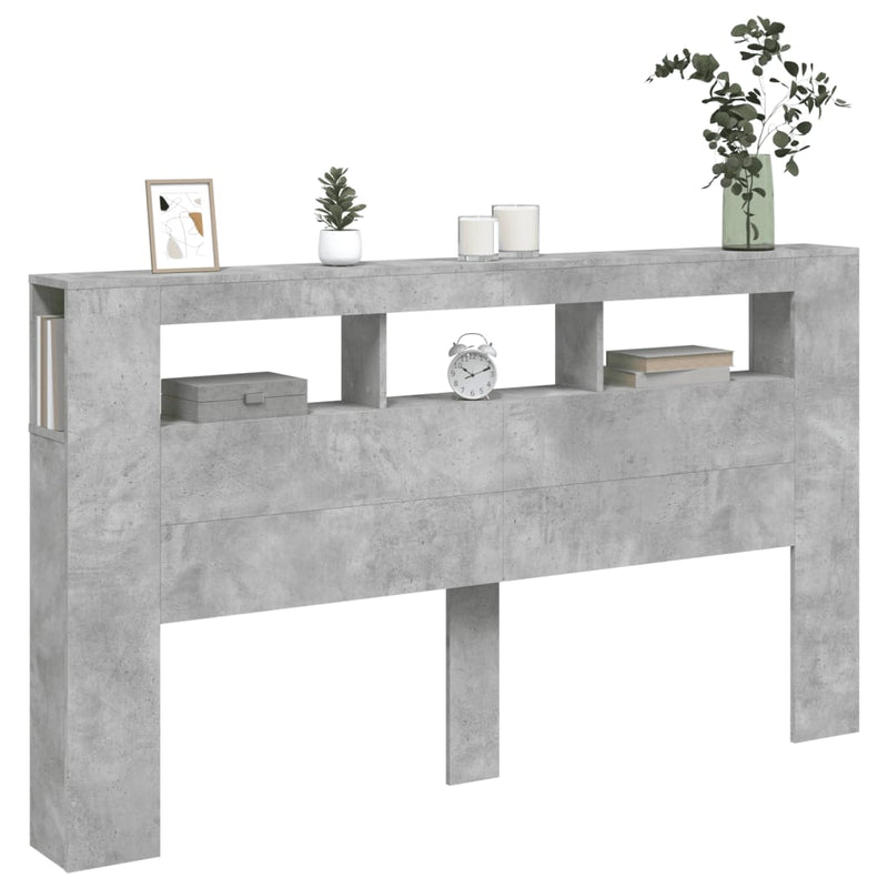 vidaXL betonszürke szerelt fa LED-es fejtámla 180x18,5x103,5 cm