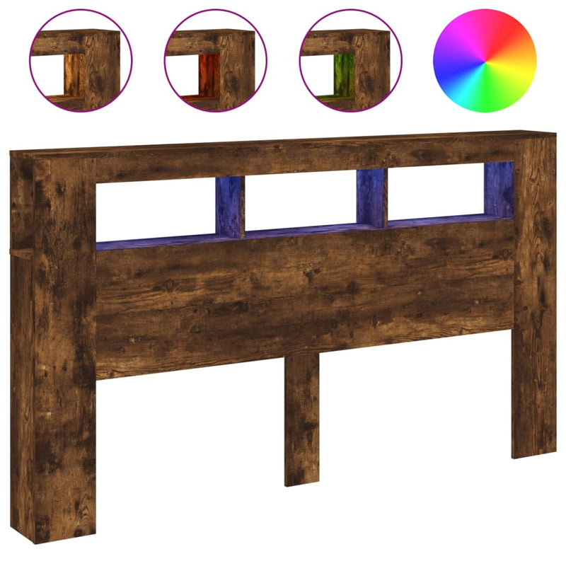 vidaXL sonoma tölgy színű szerelt fa LED-es fejtámla 180x18,5x103,5 cm