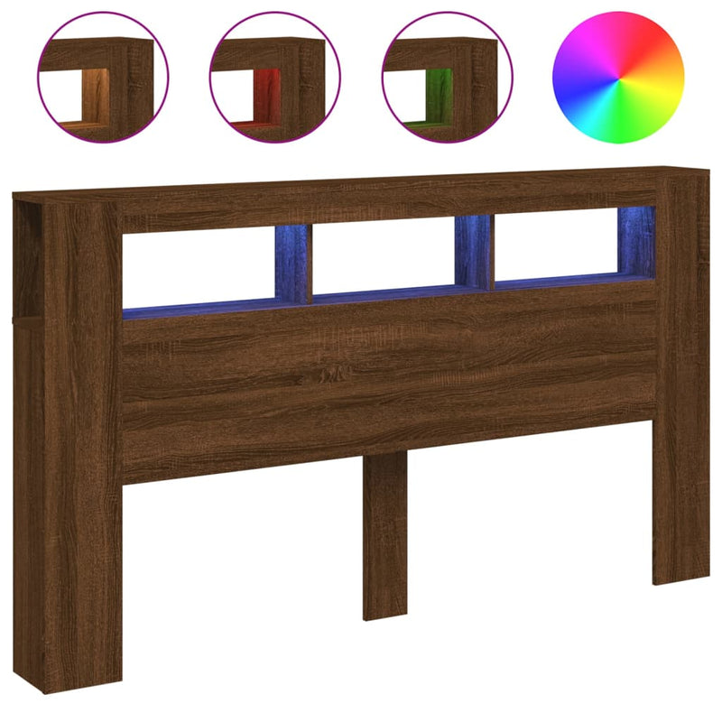 vidaXL barna tölgyszínű szerelt fa LED-es fejtámla 180x18,5x103,5 cm