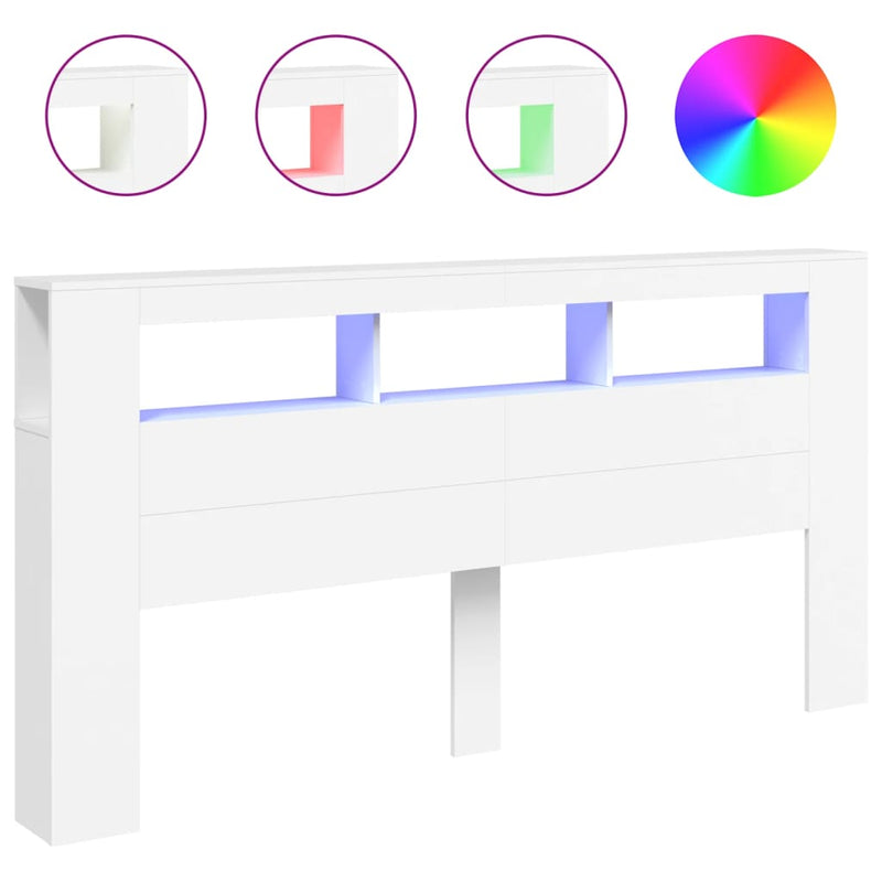 vidaXL fehér szerelt fa LED-es fejtámla 200 x 18,5 x 103,5 cm