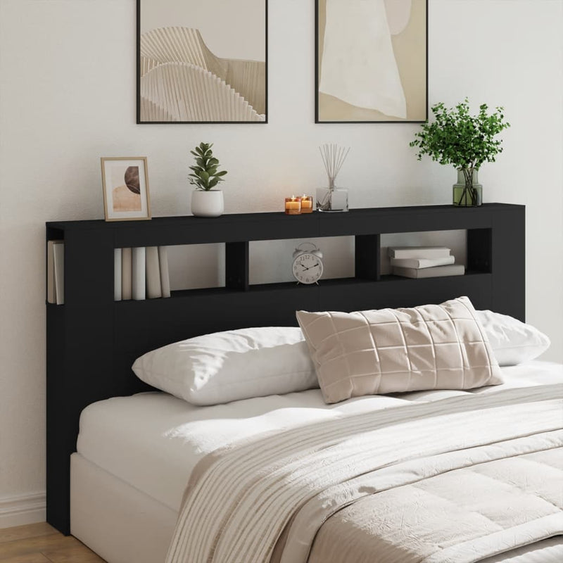 vidaXL fekete szerelt fa LED-es fejtámla 200 x 18,5 x 103,5 cm