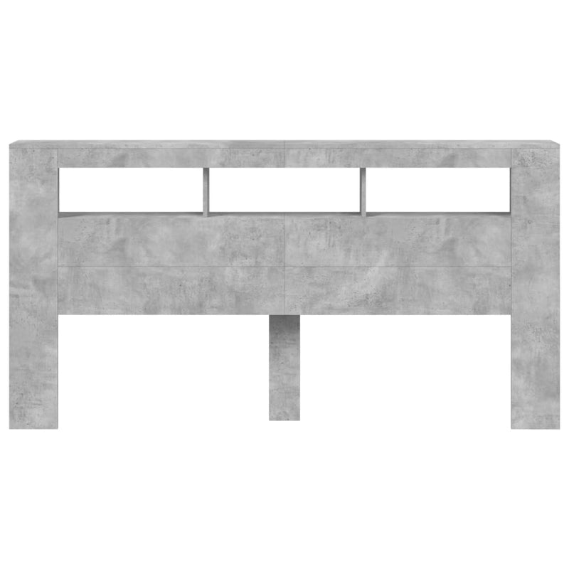 vidaXL betonszürke szerelt fa LED-es fejtámla 200 x 18,5 x 103,5 cm