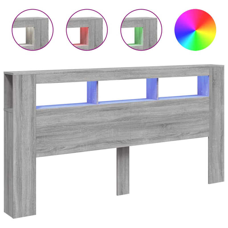 vidaXL szürke sonoma szerelt fa LED-es fejtámla 200 x 18,5 x 103,5 cm