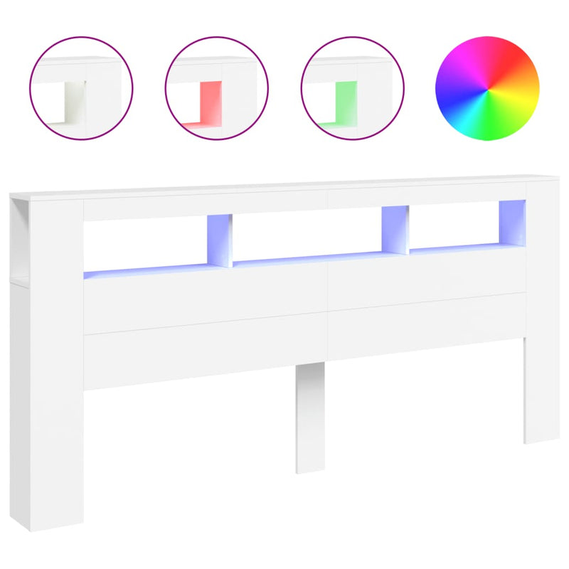 vidaXL fehér szerelt fa LED-es fejtámla 220x18,5x103,5 cm
