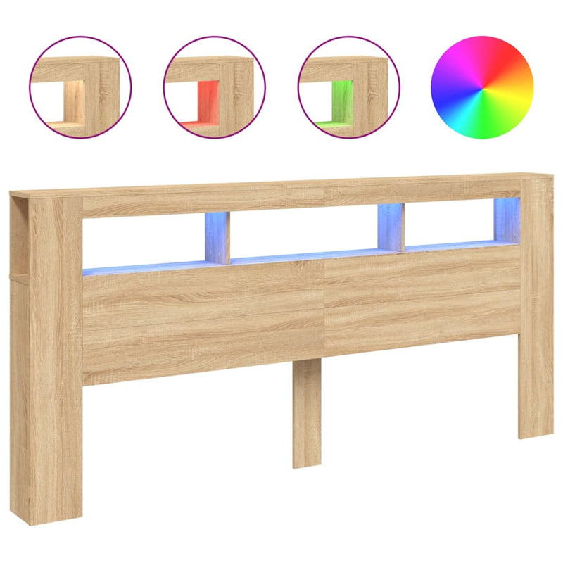 vidaXL sonoma tölgy színű szerelt fa LED-es fejtámla 220x18,5x103,5 cm