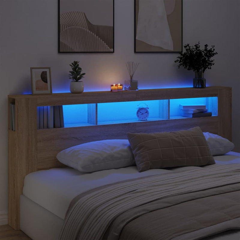 vidaXL sonoma tölgy színű szerelt fa LED-es fejtámla 220x18,5x103,5 cm