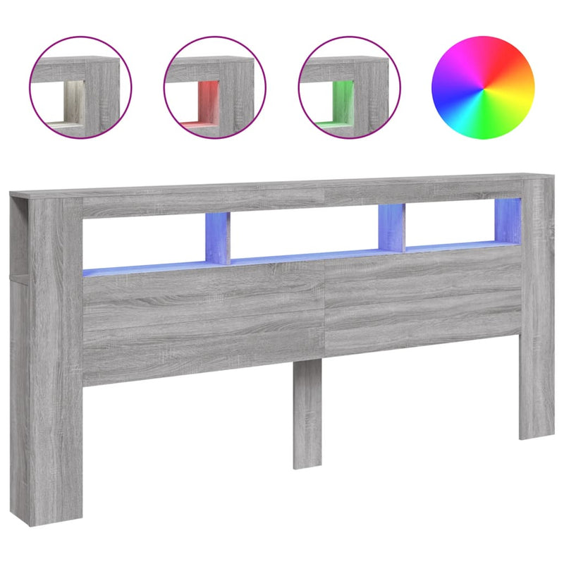 vidaXL szürke sonoma szerelt fa LED-es fejtámla 220 x 18,5 x 103,5 cm