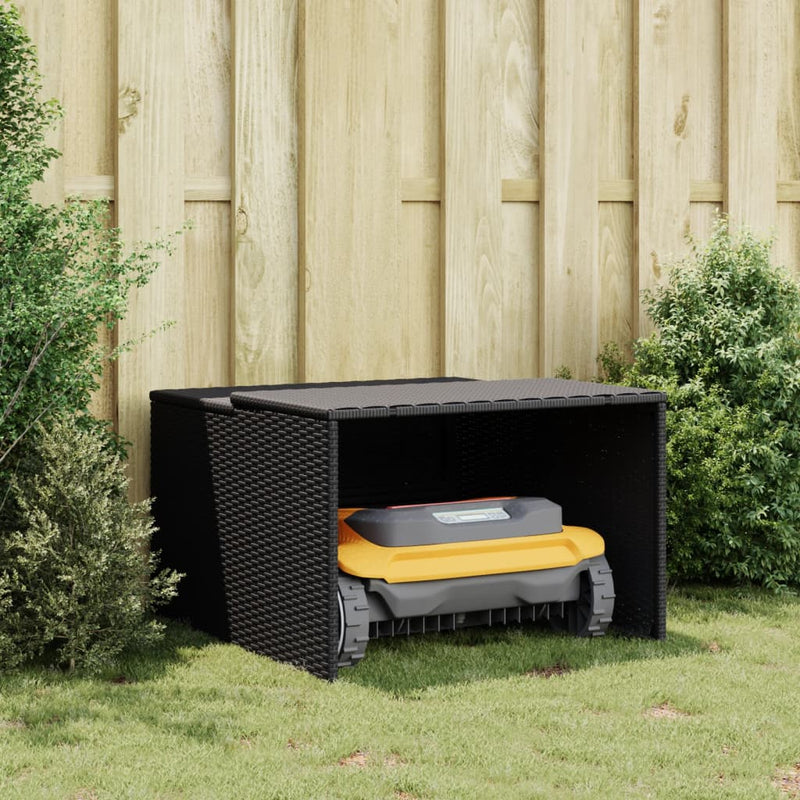 vidaXL fekete polyrattan robotfűnyíró garázs 86 x 90 x 52/57 cm