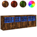vidaXL füstös tölgy színű tálalószekrény LED-ekkel 202x37x67 cm
