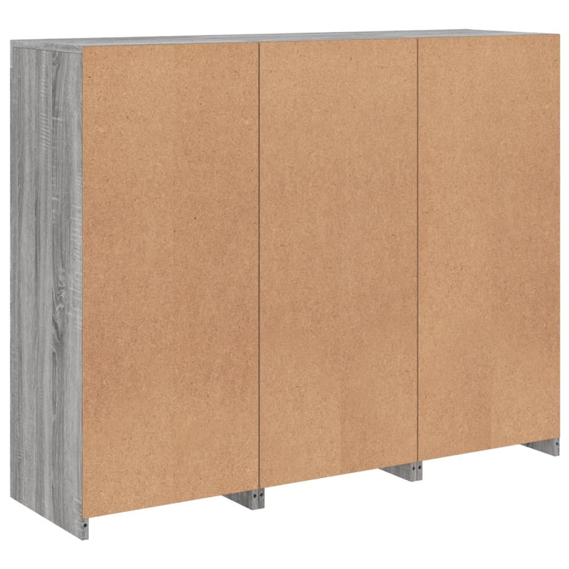 vidaXL 3 db szürke sonoma színű szerelt fa tálalószekrény LED-ekkel