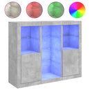 vidaXL 3 db betonszürke szerelt fa tálalószekrény LED-ekkel