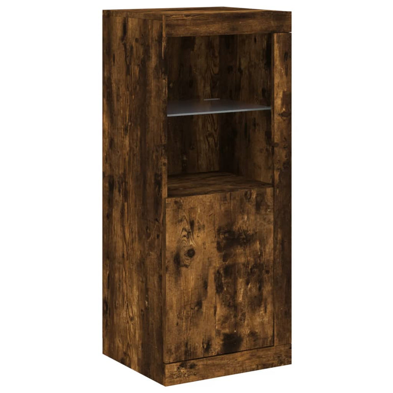 vidaXL 3 db füstös tölgy színű szerelt fa tálalószekrény LED-ekkel