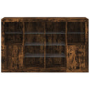 vidaXL 3 db füstös tölgy színű szerelt fa tálalószekrény LED-ekkel