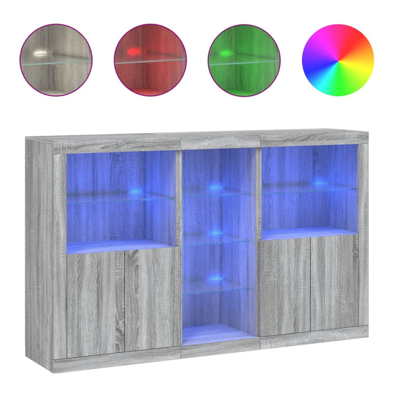 vidaXL szürke sonoma színű tálalószekrény LED-ekkel 162 x 37 x 100 cm