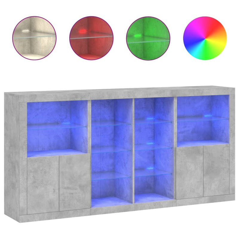 vidaXL betonszürke tálalószekrény LED-világítással 202 x 37 x 100 cm