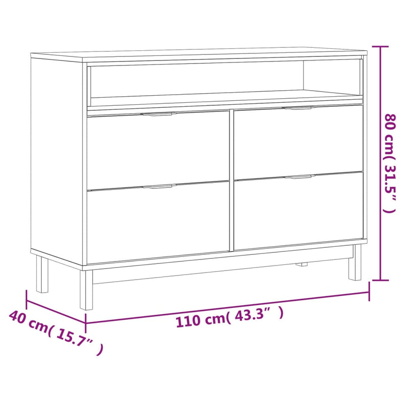 vidaXL FLAM tömör fenyőfa fiókos szekrény 110 x 40 x 80 cm