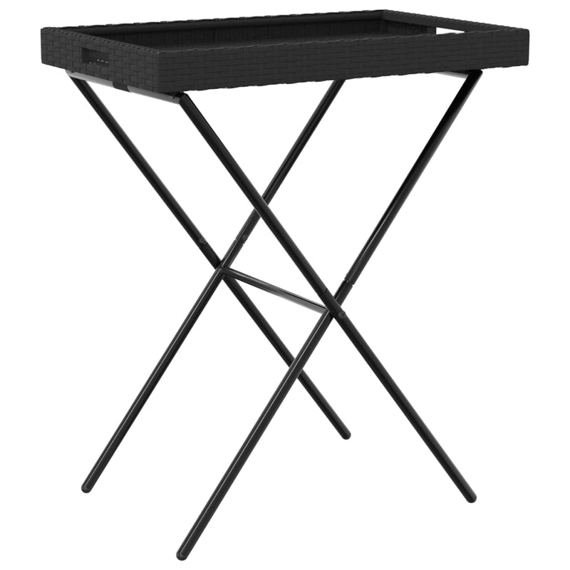vidaXL fekete összecsukható polyrattan tálcaasztal 65 x 40 x 75 cm