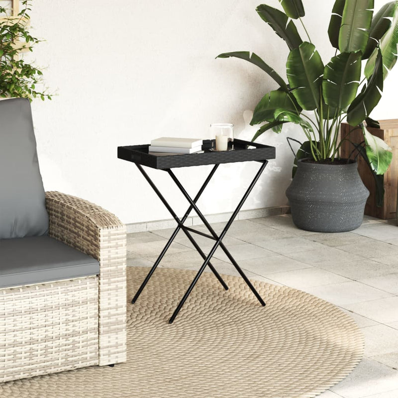vidaXL fekete összecsukható polyrattan tálcaasztal 65 x 40 x 75 cm