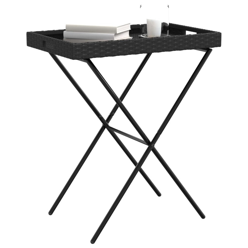 vidaXL fekete összecsukható polyrattan tálcaasztal 65 x 40 x 75 cm