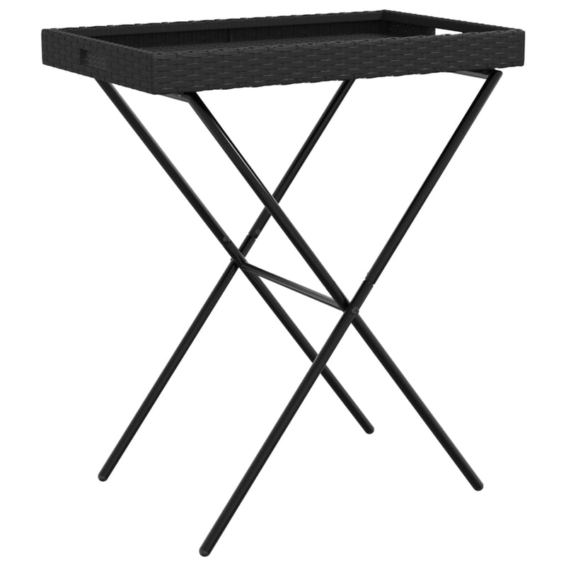 vidaXL fekete összecsukható polyrattan tálcaasztal 65 x 40 x 75 cm