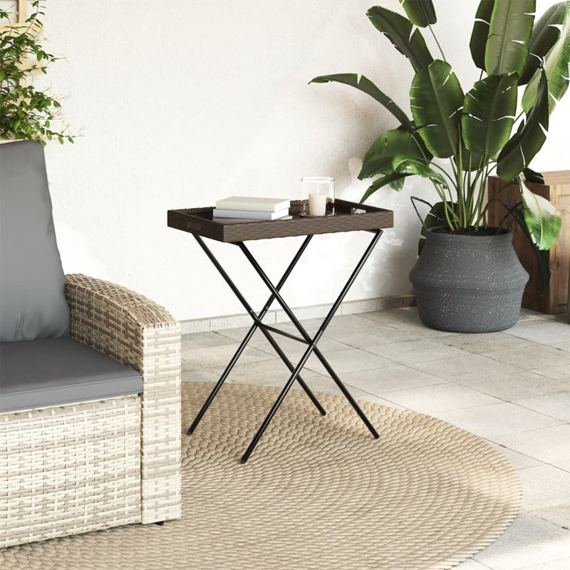 vidaXL barna összecsukható polyrattan tálcaasztal 65 x 40 x 75 cm