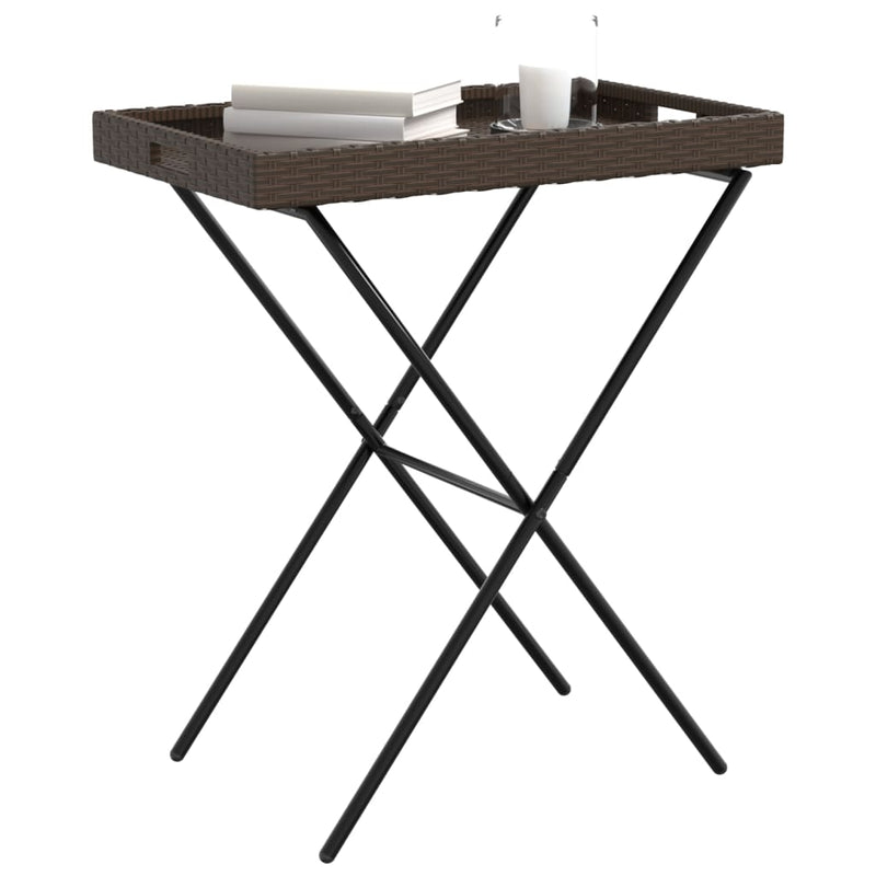 vidaXL barna összecsukható polyrattan tálcaasztal 65 x 40 x 75 cm