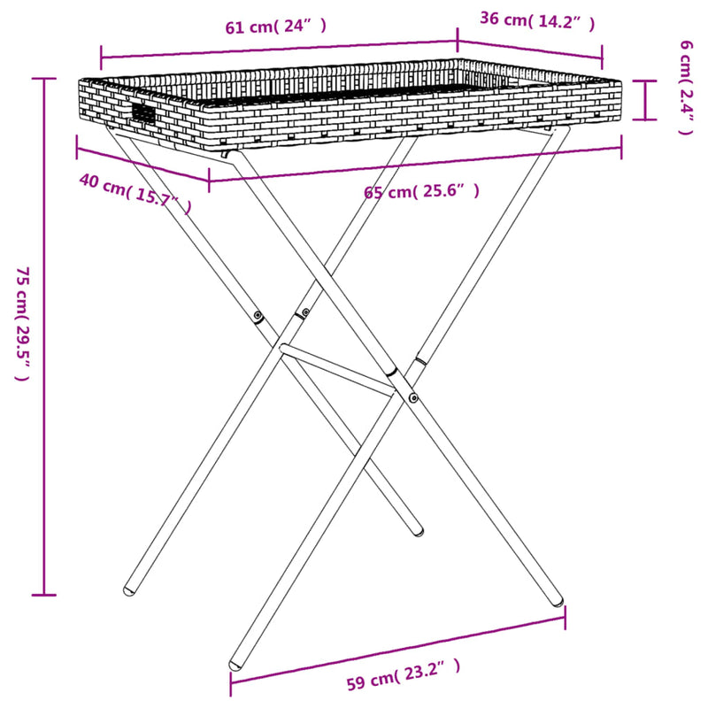 vidaXL barna összecsukható polyrattan tálcaasztal 65 x 40 x 75 cm