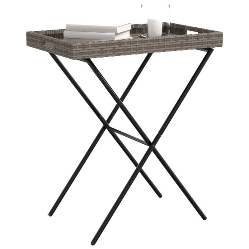 vidaXL szürke összecsukható polyrattan tálcaasztal 65 x 40 x 75 cm