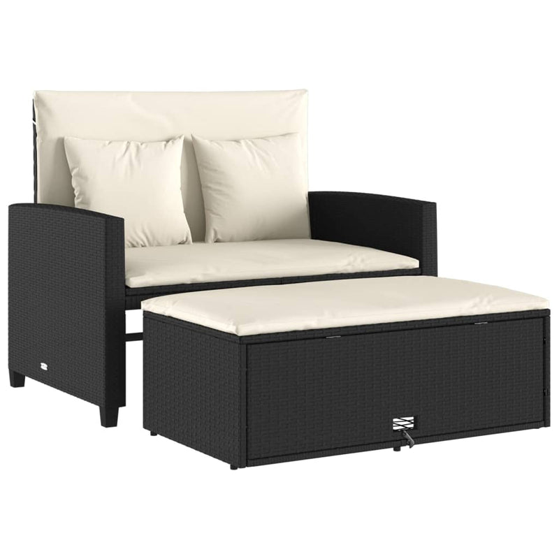 vidaXL 2 személyes fekete polyrattan kerti kanapé párnával