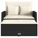 vidaXL 2 személyes fekete polyrattan kerti kanapé párnával