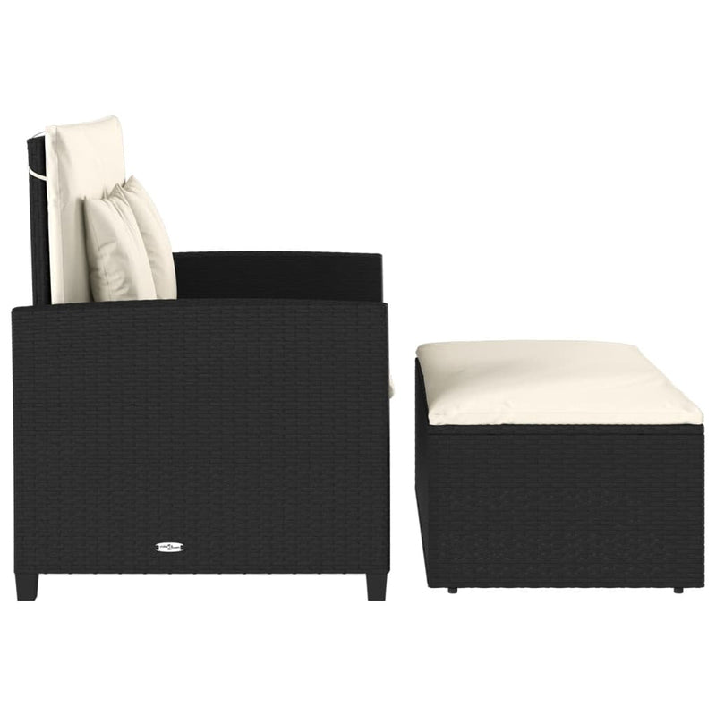 vidaXL 2 személyes fekete polyrattan kerti kanapé párnával