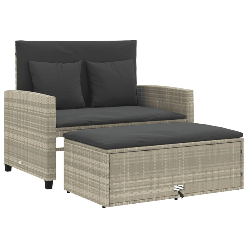 vidaXL 2 személyes világosszürke polyrattan kerti kanapé párnával