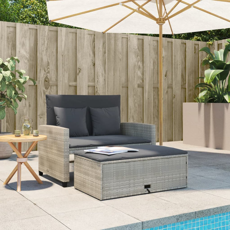 vidaXL 2 személyes világosszürke polyrattan kerti kanapé párnával