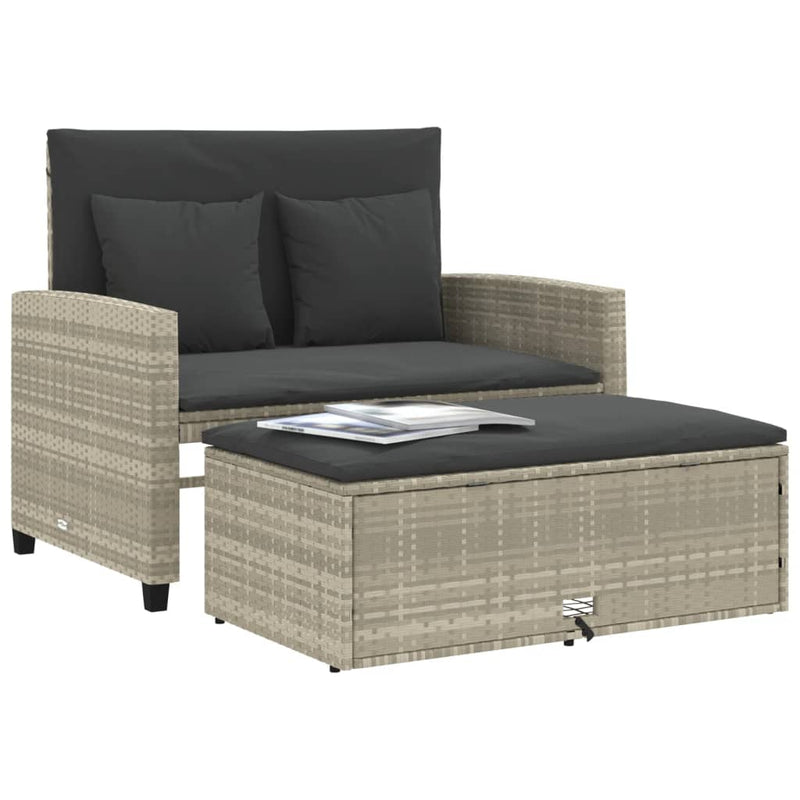 vidaXL 2 személyes világosszürke polyrattan kerti kanapé párnával