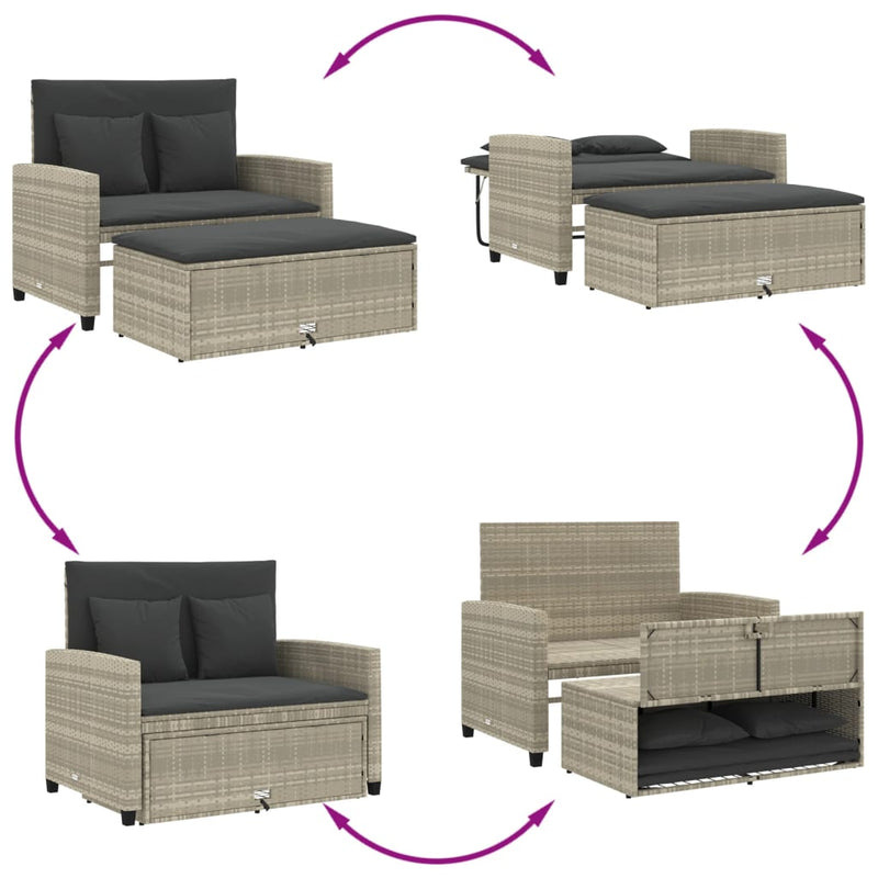 vidaXL 2 személyes világosszürke polyrattan kerti kanapé párnával