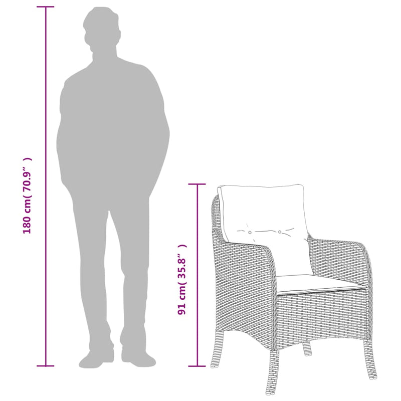 vidaXL 2 db fekete polyrattan kerti szék párnával