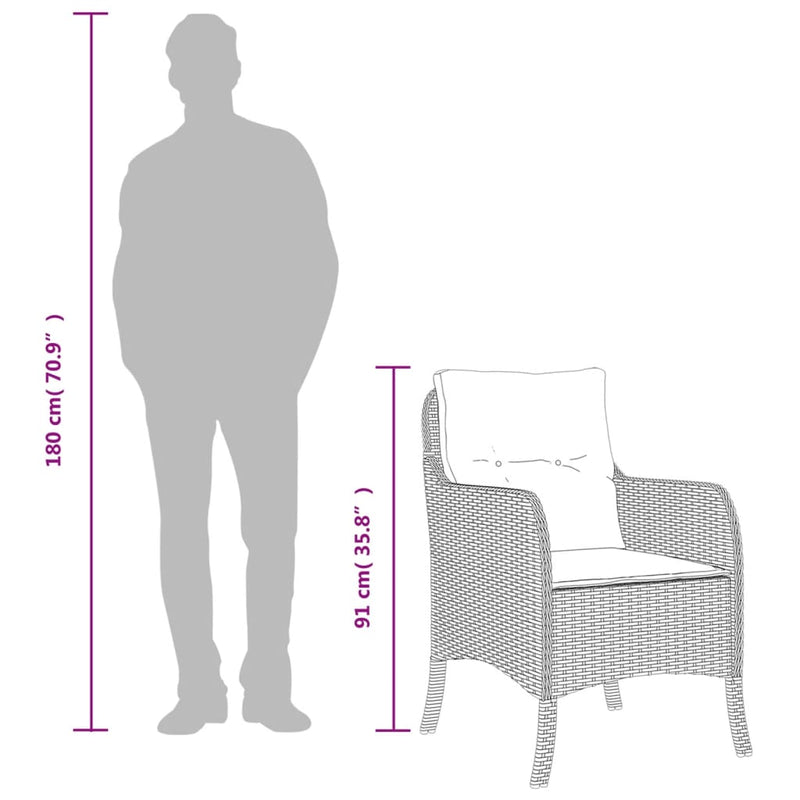 vidaXL 2 db világosszürke polyrattan kerti szék párnával