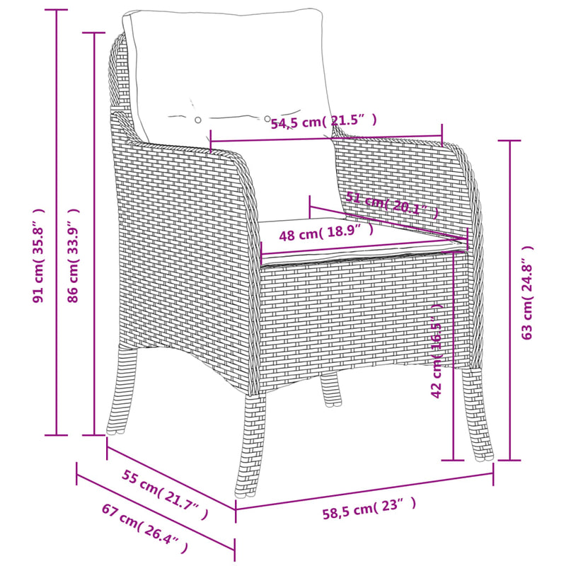 vidaXL 2 db világosszürke polyrattan kerti szék párnával