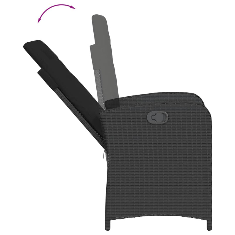 vidaXL fekete polyrattan dönthető kerti szék párnával