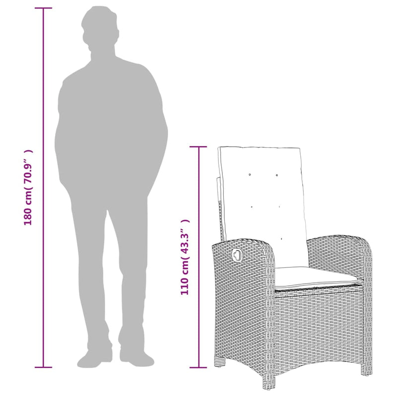 vidaXL világosszürke polyrattan dönthető kerti szék párnával
