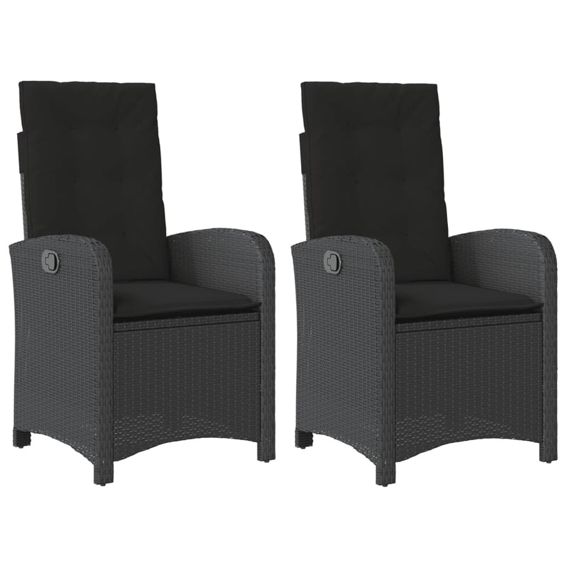 vidaXL 2 db fekete polyrattan dönthető kerti szék párnával