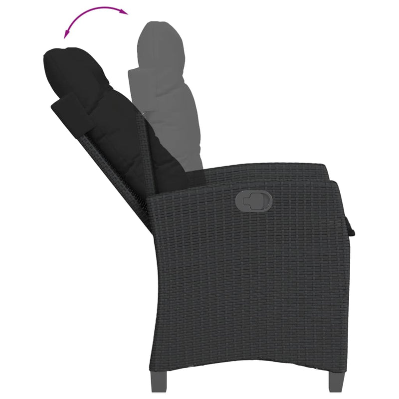 vidaXL fekete polyrattan dönthető kerti szék párnával